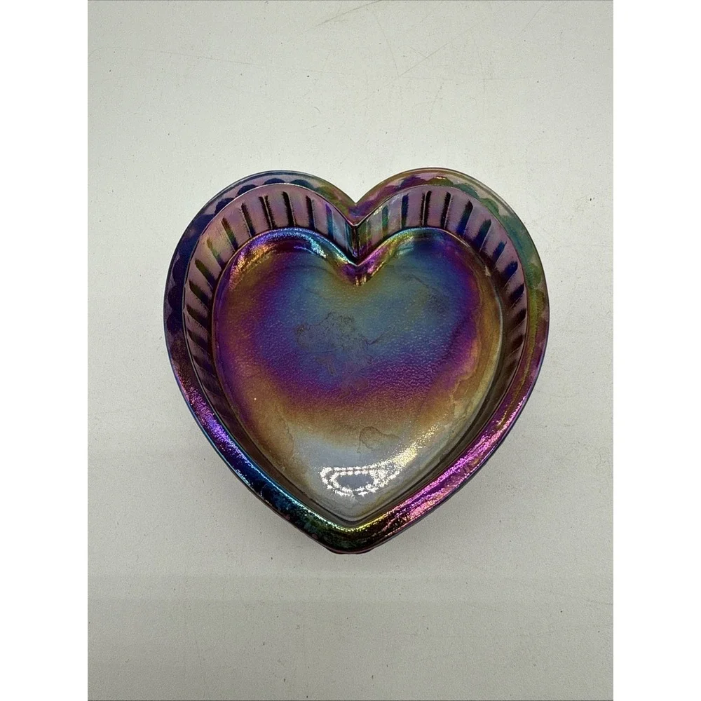 Vintage Fenton Carnival Glass Heart Shaped Candy Dish No Lid Approx 4